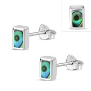 Abalone Shell Rectangle Silver Stud Earrings, e374st